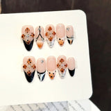 Qfdian  10pcs Handmade Press on Nails Autumn Retro Leopard Print False Nails Wearable Detachable French Oval Head Fake Nail Tips