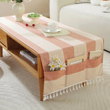 Qfdian  ‌New Nordic Solid Stripe Tablecloth Modern Minimalist Tassel Trim Dustproof Durable Decoration Mats Home Desk Dining Table Cloth