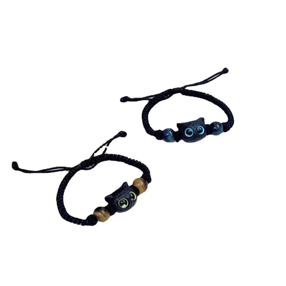 Cute Cat Two Adjustable Black Rope Bracelets For Couple Friendship Unique Black Cat Bead Charm Bracelet Wholesale