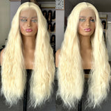 Qfdian Long Blonde Wig Natural Wavy Hair Synthetic Lace Front Wig 613 Blonde Free Part Long Curly Wavy 13x4 Frontal Wigs for Women