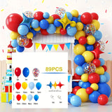 Qfdian  89pcs  red, blue, yellow balloons wreath arch set,suitable for birthdays, parties, carnival theme decoration, circus decoration