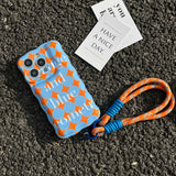 Qfdian Summer oringe and blue wave phone case for iphone 13 12 15 pro max 11 15pro 13promax 14 cute bunny stand holder rope cover shell