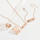Thin Link Train Geometric Necklace Earring Ring Bracelet Jewelry Set Gold Plated Crystal Stone Jewelry Gift Set