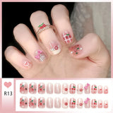 Qfdian  24pcs Bowknots Love Heart Pattern Press On Nails Cute Fresh Short Round French Style False Nails Korean Sweet Wearable Fake Nail