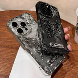 Qfdian Glitter Butterfly Gradient Stand Case for iPhone 15 16 14 12 13 Pro Max 14Pro Bracket Transparent Plating Soft Silicone Cover