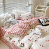 Qfdian Ins Korean Pastoral Flower Bedding Set Purple Bed Flat Sheet Pillowcase Twin Full Queen Size Bed Linen Women Girls Duvet Cover