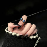 Qfdian  Punk Geometry Moonstone Open Dark Metal Ring For Women Girls Fashion Vintage Jewelry Y2K EMO Grunge EMO Accessories