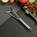 Qfdian Stainless Steel Fruit Push Knife Triangular Peeler Vegetable Slicer Fruit Platter Watermelon Kitchen Non-slip Carving Blade Tool