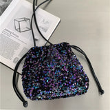 Qfdian  Luxury Design Sequined Drawstring Mini Handbags Pleated Casual Y2k Aesthetic Shoulder Bag Trend Vintage All Match Crossbody Bags