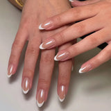 Qfdian 24Pcs Golden French Fake Nail with Almond Head Design Simple Oval False Nails Wearable Press on Nails Full Cover Nail Tips