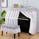 Qfdian  155x40x130 Simple Lace Piano Covers Piano Full Cover Fabric Middle Opening Piano Cover Dust Cover with Stool Cloth