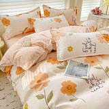 Qfdian  ‌100% pure thickened skin friendly cotton four piece set double bed single bed diagonal cartoon duvet set dormitory