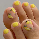 Qfdian  24pcs Colorful Painted Watermelon Fake Toenails Little Fresh Summer Beach Wearable False Toenail Shiny Diamond Press On Toenails