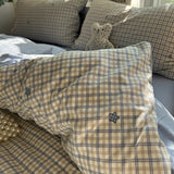 Qfdian  ‌Plaid Bedding Set Korean Style Simple Soft Bed Sheet Set Queen King Size Duvet Cover Set No Filling With Pillowcases Home Decor