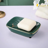 Qfdian  Nordic ceramic double-layer drain soap box home hotel bathroom accessories storage decorative supplies green white soap dish 1Pc