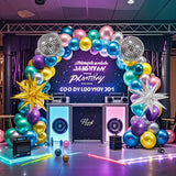 Qfdian  137pcs Disco Balloon Arch Set, Metallic Purple, Green, Pink, Blue, Suitable for Parties, Disco-themed Parties, Birthdays Party