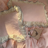 Qfdian  3/4Pcs Korean Princess Style Ruffles Bedding Set Skin-friendly Soft Duvet Cover Set Bed Sheet Or Bed Skirt Pillowcases