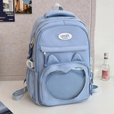 Qfdian Korean Chic Kawaii Cat Schoolbags High-capacity Y2k Aesthetic Students Backpacks Transparent Preppy Women Casual Travel Ita Bags