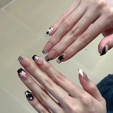 Qfdian  Y2K Star Press on Nails Gradient Black Fake Nails Medium Length Square False Nails Moon Designs for Women Girls Party Daily Use