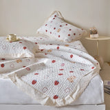 Qfdian  Flower Printed Bed Cover with Lace French Style Washed Cotton Bedspreads Quilted cobre leito de casal Comfortable and Soft