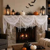 Qfdian  400x80 Inch Oversized Halloween White Creepy Cloth 33x6.5ft Spooky Fabric Cloth for Haunted House Creepy and Spooky Halloween D