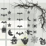 Qfdian  Glitter Black Halloween Garland - Huge, Pack of 10 Halloween Party Decor Garland with Ghost, Witch, Skull, Raven, Pumpkin and