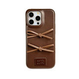 Qfdian Retro Fashion Lovely Bowknot Leather Case For iPhone 16 15 13 14 Pro Max Soft Matte TPU Phone Back Cover