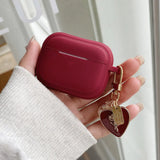 Qfdian soft wine red square earphones case with love pendant silicone Integrated protection cover for airpods 2 3 pro 2 non-slip bumper