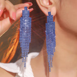 Qfdian  Fashionable Shiny Rhinestone Long Tassel Earrings