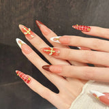 Qfdian  10pcs Handmade Press on Nails Autumn Retro Leopard Print False Nails Wearable Detachable French Oval Head Fake Nail Tips