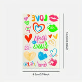 Qfdian  4 Sheets Neon Lip Heart Tattoo Stickers Waterproof Temporary Tattoos for Valentine'S Day Music Parties Romantic Gifts