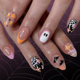 Qfdian  24Pc Halloween False Nails with Almond Head Designs Cute Clown Fake Nails French Full Cover Manicure Press on Nail Tips for Girl