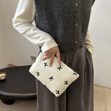 Qfdian Cute Makeup Bag with Zipper Large Capacity Cosmetic Bag Embroidery Bow Wash Storage Bag