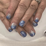 Qfdian  24pcs Merry Christmas Press On Nails Glitter Blue Short Square False Nail With Snowflake Designs French Fake Nail For Women