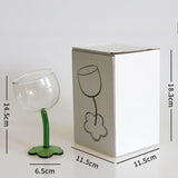 Qfdian  Vintage Glass Cups Home Christmas Party Drinkware Cute Flower with Tilted Head Goblet Romantic Champagne Glass Kitchenware Gifts