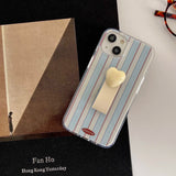 Qfdian Blue stripes summer ins phone case for iphone 15 12promax 14pro 15pro 13pro 12 pro max 13 3d love heart ball ring cover fundas