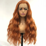 Qfdian Long Curly Natural Wavy Synthetic Hair Ginger Orange Lace Front Wig Loose Deep Wave Brown Colored 13X4 Frontal Wigs for Women