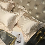 Qfdian Royal Golden Embroidery European Palace Luxury Bedding Set Champagne Brocade Egyptian Cotton Duvet Cover Bed Sheet Pillowcases