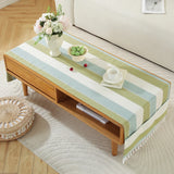 Qfdian  ‌New Nordic Solid Stripe Tablecloth Modern Minimalist Tassel Trim Dustproof Durable Decoration Mats Home Desk Dining Table Cloth