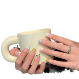 Qfdian Handmade Rainbow Nail Art French Sweet Press on Nail Reusable Acrylic False Nails Mid Coffin Artificial Manicure