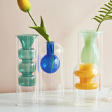 Qfdian Double Wall Glass Vase Art Decorations Flower Plant Container Vase Home Decor Accessories Desktop Crafts Terrarium Decoration