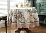 Qfdian  European Dustproof Tassel Table Cloth Embroidery Tablecloth Round Dining Desk Retro Table Cover Cloth Living Room Decor