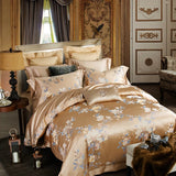 Qfdian 22 Momme Natural Mulberry Silk Luxury Bedding Set Yarn-dyed Jacquard Silk Cotton Duvet Cover Flat Sheet With Pillowcases 4Pcs