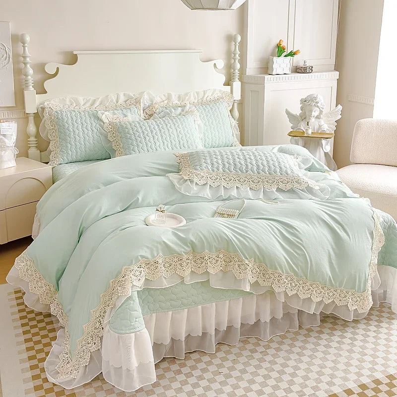 Large Lace Three-piece Summer Quilt with Air Conditioner Waxy Small Cotton Lace Chiffon Bed Cover Four-piece Summer Quilt