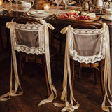 Qfdian  2pcs Personalized Lace Just Married Chair Sign for Bride & Groom Wedding Sheer Lace Signs Custom Wedding Chair Banners