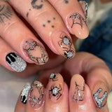 Qfdian  24Pc Halloween False Nails with Almond Head Designs Cute Clown Fake Nails French Full Cover Manicure Press on Nail Tips for Girl