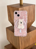 Qfdian Spring flower back cover for iphone 13 15 pro max 15pro 13promax 13pro 12 14promax transparent puppy bracket magnetic phone case