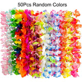 Qfdian  36/50Pcs Hawaiian Leis Flower Necklace Tropical Luau Party Hawaiian Leis Bulk Decorations Summer Beach Pool Birthday Party Decor
