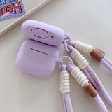 Qfdian Lavender Purple Matte Silicone Joined Earphone Case for AirPods Pro 2 with Anti Loss Rope for AirPods 1 2 3 4 Soft Funda Cover
