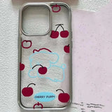 Qfdian  Electroplating Cartoon Cherry Dog Phone Case, for IPhone 16 15 14 13 Pro Max X XR XSMAX 7 8 Plus Shockproof Soft Cover